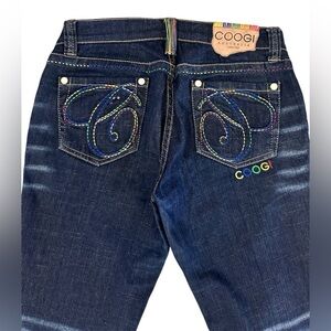 Coogi Australia dark wash rainbow embroidered straight leg  jeans ladies 9/10